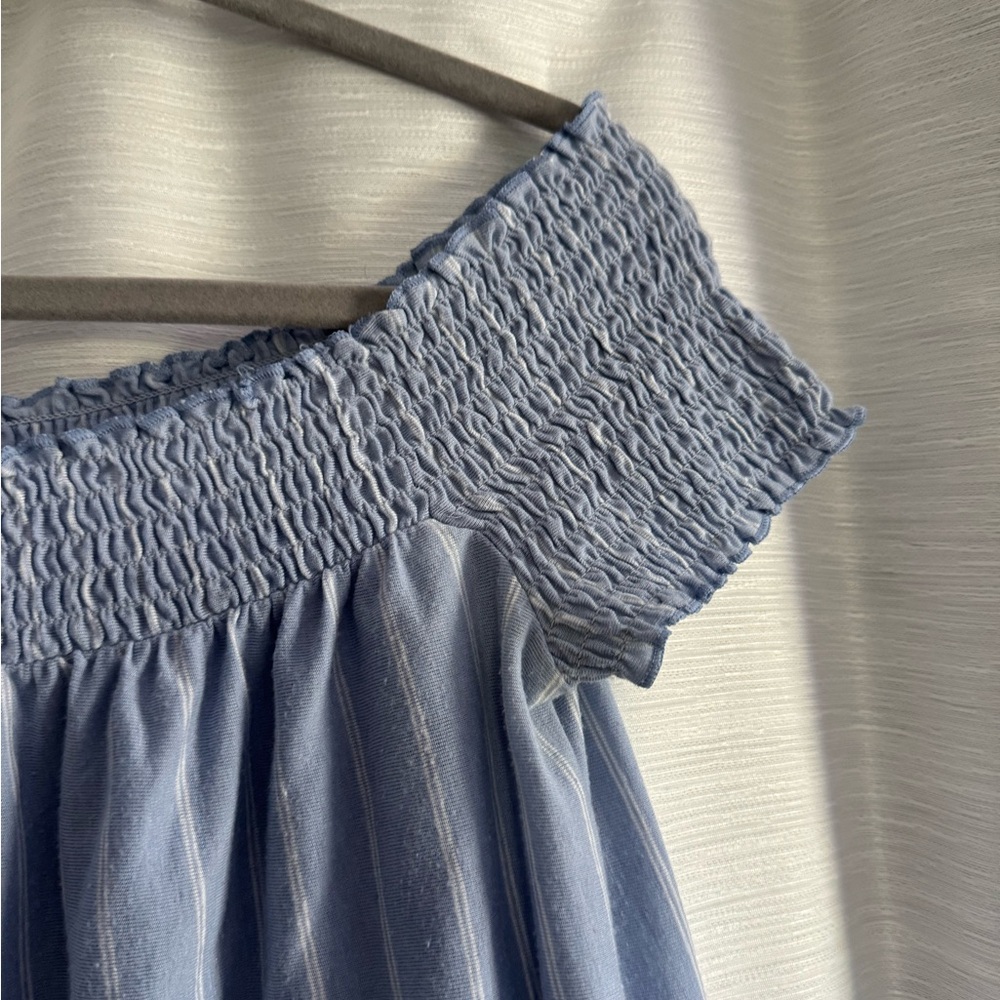 American Eagle Blue and White Stripped Off-The-Shoulder Top - Picture 3 of 4